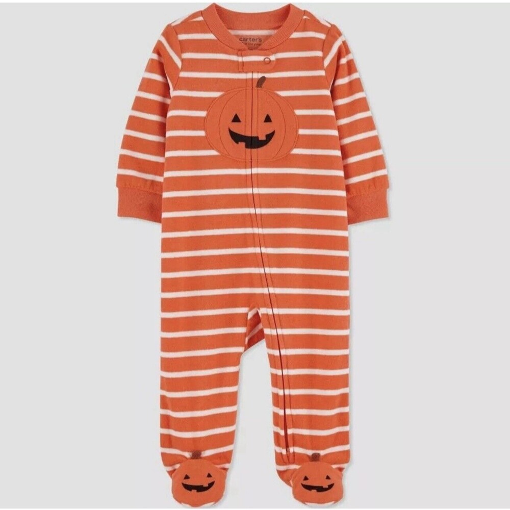 Carters Infant Orange Striped Halloween Sleeper Pumpkin Sleep & Play Size 3m
